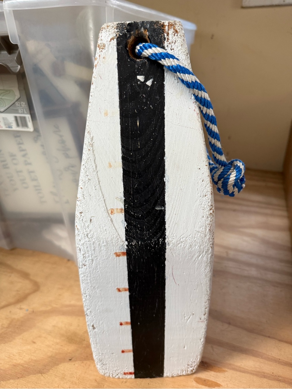 Nautical Wooden Buoy with Blue Rope